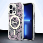 Guess Ovitek Guess Flower za iPhone 14 Pro Max s tehologijo MagSafe - roza (GUHMP14XHCFWSP)