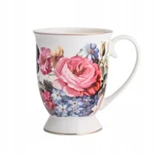 Altom Elegantna bela porcelanasta skodelica z vrtnicami na podstavku, 320 ml, 1 kos, Rose