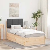 vidaXL Posteljni okvir z oblazinjenim vzglavjem Temno siva 90 x 190 cm