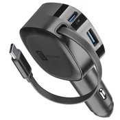 CellularLine Avto polnilec navijalni GaN USB-C 60W, črn, (5000091239)