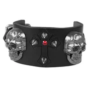 Zapestnica LEATHER & STEEL FASHION - Skull Cross Spike Red Krystal - LSF1 160