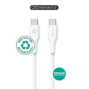 eSTUFF INFINITE USB-C na USB-C kabel 3 m bel. Reciklirana plastika. Super mehak, ES604370-BULK