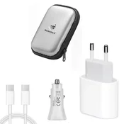 Komplet za hitro polnjenje 20W za iPhone 17 Pro, 16 Pro, 15 Pro, 15 Pro Max, kabel Type-CC 60W dolžine 1 m, avtomobilski adapter PD 20W, torba za shranjevanje