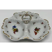 Casa Padrino Luxury Baroque Porcelain Serving Bowl with Handle White/Multicolored/Gold A� 25 cm - Nut & Pastry Bowl - Luxury Baroque Accessories - Reichenbach Porzellan - Made in Germany