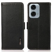 RFID usnjen ovitek za Motorola Moto G04/G24/G24 Power, tekstura ličija, črna