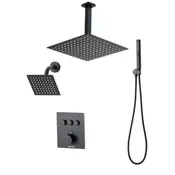 VEVOR Termostatski tuš set stropna montaža sistem z deževnim curkom 305x152 mm črna