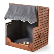 Casa Padrino Dog Beach Chair with Water Bowl Brown/Gray/White 75 x 65 x H. 87 cm - Dog Furniture - Animal Furniture - Garden Furniture - Outdoor Furniture