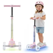 HyperMotion Trikolesni Balansni Skiro v Roza Barvi z RGB Lučmi - Nastavljivo Krmilo, Aluminijast Okvir, Starost od 3 do 8 Let