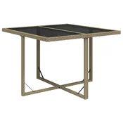 Vidaxl Vrtna miza bež 109x107x74 cm poli ratan in steklo