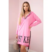 Hooded dress with print light pink