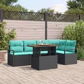vidaXL vidaXL Komplet za jedilnico v vrtu z blazino 6 pcs Črna in Teal, (5000134209)