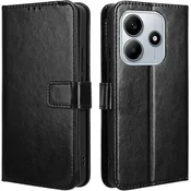 GS Ovitek za Xiaomi Redmi Note 14 5G, denarnica Crazy Horse, črn