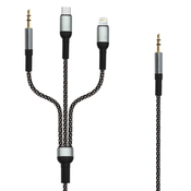 LINQ 3 v 1 avdio kabel 3,5 mm Jack na 3,5 mm Jack, Lightning in USB-C, Pleteni najlon, dolžina 1,5 m, LinQ - ČRN, (20649904)