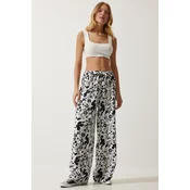 Happiness Istanbul Womens White Patterned Flowy Viscose Palazzo Trousers