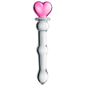 Glossy Dildo sa srcem, 20cm, Stakleni