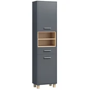 HOMCOM Moderna kopalniška kolona s predalom, omaricami in 2 odprtima predeloma, visoka kopalniška omara za prihranek prostora iz lesa z ročaji iz aluminijeve zlitine, 40x24x160 cm, siva