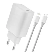 4-OK glavni punjac s Type-C prikljuckom, 18 W, PD brzi punjac + kabel Type-C na Lightning, BIJELI