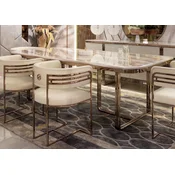 Casa Padrino luxury dining room set cream/white/copper - 1 Luxury Dining Table with Faux Marble Top & 8 Luxury Dining Chairs - Dining room furniture - Luxury furniture - Luxury furnishings