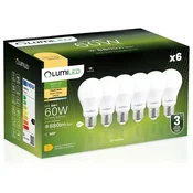 LUMILED 6x LED žarnica E27 A60 8W = 60W 880lm 3000K Topla svetloba 260°