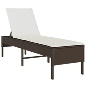 Vidaxl Ležalnik z blazino rjav 55x200x44 cm poli ratan
