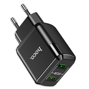 Hoco - Stenski polnilec Charmer (N6) - 2xUSB-A, Q.C 3.0, 18W, 3.0A - črn