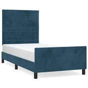 Vidaxl Posteljni okvir brez vzmetnice temno moder 100x200 cm žamet