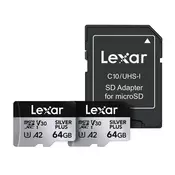 Lexar Set od 2 Lexar High-Performance Silver Plus microSDXC memorijske kartice od 2x64 GB + adapter