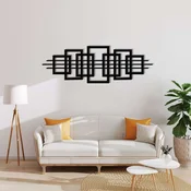 WallXpert metalni zidni ukras 5590, apstraktni preklopljeni pravougaonici sa linijama, 75 x 25 cm, crni