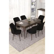Hanah Home Set Trpezarijski sto i 6 stolica Nef, Crno-braon
