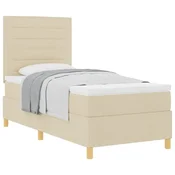 Vidaxl Postelja z vzmetnico z vzmetnico krema 80 x 200 cm blago
