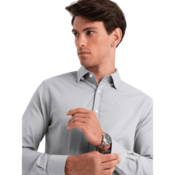 OMBRE Pánská SLIM FIT košile z ozdobné tkaniny šedá V2 OM-SHCS-0175 MDN127130 XL