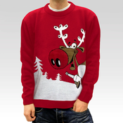 Swetry Swiateczne moški božični pulover z jelenom Drunk Reindeer, rdeč