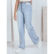 Jeansy damskie z wysokim stanem wide leg jasnoniebieskie Dstreet