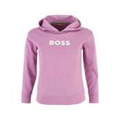 Bombažen pulover BOSS ženski, roza barva s kapuco