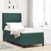 VIDAXL boxspring postelja z vzmetnico, žamet, temno zelena, 90×200 cm