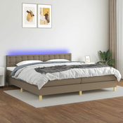 Greatstore Box spring postelja z vzmetnico LED taupe 200x200 cm blago