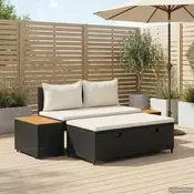 Set vanjskih sofa 4 pcs Crna i krem-bijela Poliratan i Akacija
