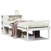 Vidaxl Knjižna postelja brez vzmetnice bela 75x190 cm trdna borovina