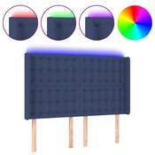 Vidaxl LED posteljno vzglavje modro 147x16x118/128 cm blago