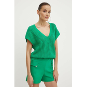 Pamučni pulover Morgan MBANGO boja: zelena, lagani, MBANGO