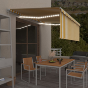 VIDAXL ročno zložljiva tedna s senčilom LED (4x3m), rumena in bela