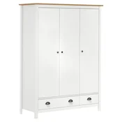 Vidaxl Garderobna omara s 3 vrati Hill bela 127x50x170 cm borovina