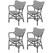 Casa Padrino luxury dining room chair set of 4 with armrests white/black 63 x 54 x H. 87 cm - Luxury rattan garden chairs - Dining room furniture - Garden furniture - Luxury furniture