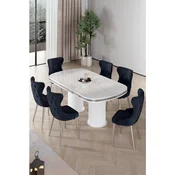 Hanah Home trpezarijski set Galya, sto i 6 stolica, ploca u dekoru belog mermera, hromirane noge, antracit tkanina Babyface