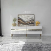 Hanah Home TV Komoda Leon, 180x59x35 cm, Belo-Zlatne boje