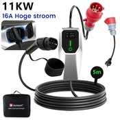 JUNSUN Tip 2 EV električni avtomobilski polnilni kabel – 11kW, nastavljiv tok, LCD zaslon, prenosni polnilnik 6 m z vtičem Schuko 6/8/10/13/16A Vključuje ada, (22155323)