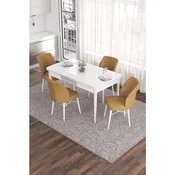 Hanah Home trpezarijski set Eva, sto na razvlacenje i 4 stolice, bela ploca, kapucino tkanina Babyface