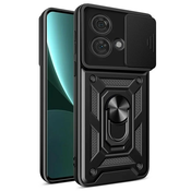 Oklepni ovitek MaX-Armor z obročem, kovinsko ploščico in zaščito zadnjih kamer za Motorola Edge 40 - army black