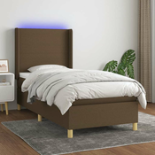 vidaXL vidaXL Box spring postelja z vzmetnico LED temno rjava 100x200cm blago, (20902257)
