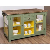 Casa Padrino country style kitchen island green/yellow/brown 150 x 90 x H. 90 cm - Solid wood kitchen cabinet - Country style kitchen furniture - Dining room furniture in country style